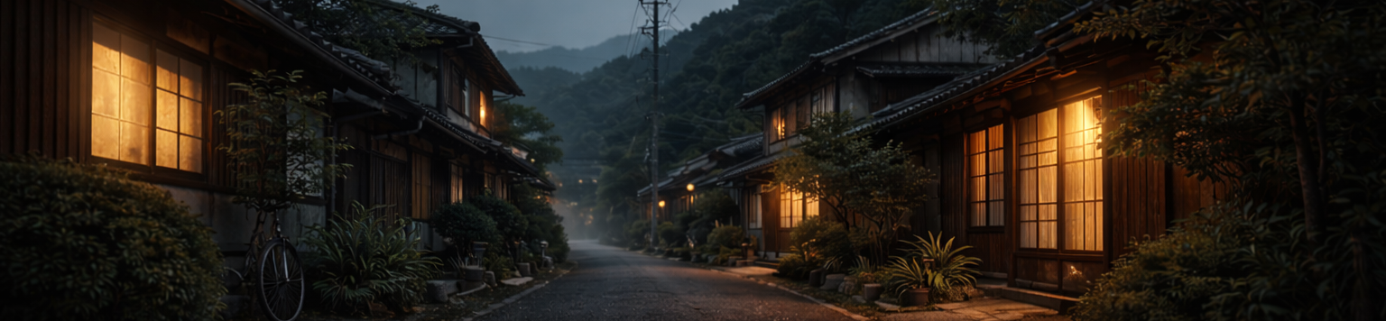 Quiet rural Japanese village street at dusk